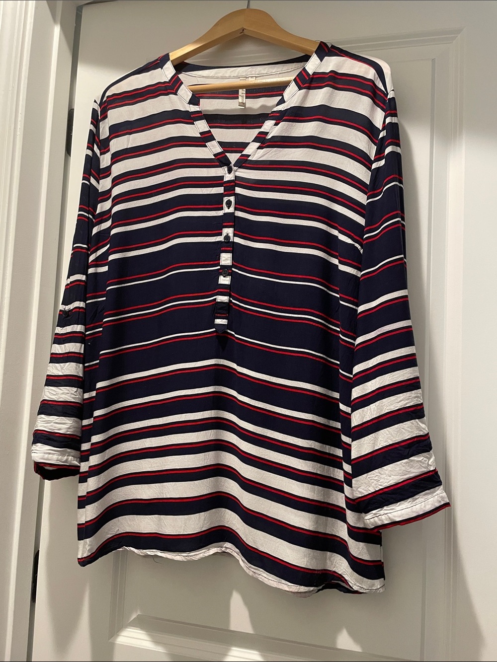 Grand & Greene Striped Top Blouse Size XL RedBlueWhite Americana Nautical Preppy